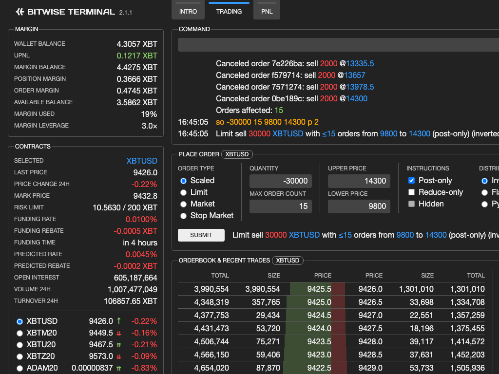 Bitwise Terminal trading interface